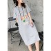 Handmade gray cotton dress o neck short sleeve cotton robes Summer Dresses