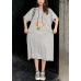 Handmade gray cotton dress o neck short sleeve cotton robes Summer Dresses