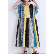 Bohemian patchwork linen cotton Wardrobes boutique Runway multicolor striped Robe Dress Summer