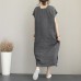 Elegant gray cotton dress trendy plus size v neck caftans 2018 side open kaftans