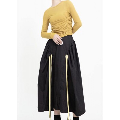 Organic black cotton quilting skirt high waist Traveling patchwork maxi skirts