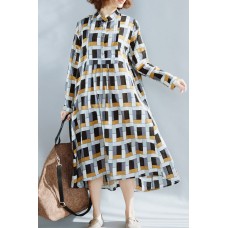 Natural chocolate cotton clothes fine Runway stand collar exra large hem Summer Dresses