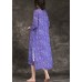 DIY purple print linen Long Shirts Fashion Neckline stand collar side open loose Summer Dresses