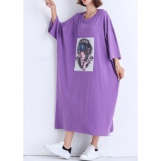 DIY o neck half sleeve cotton quilting dresses purple cotton robes Dress Summer