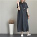 baggy dark gray long linen dresses casual side tie waist maxi dress Elegant lapel collar linen caftans