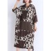 Italian pockets Cotton dresses Mom Catwalk chocolate print short Dress Summer