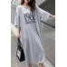 Bohemian gray print cotton clothes Omychic Inspiration o neck Half sleeve cotton robes Summer Dress