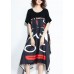 Classy black print clothes Drops Design patchwork asymmetric robes Summer Dress