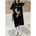 Italian o neck Half sleeve cotton Tunics Fitted Fabrics black print Robe Dresses Summer