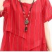 French cotton quilting clothes Fashion Linen Cotton Women Short Sleeve Stripe Red Dress