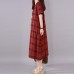 fashion natural cotton dress plus size Lattice Round Neck Short Sleeve Red Cotton Dress