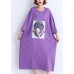 DIY o neck half sleeve cotton quilting dresses purple cotton robes Dress Summer